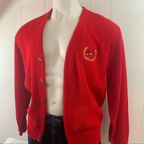 Vintage 70s Holiday Ramblers Dad Grandpa Sweater Cardigan Orlon Acrylic Knit L - Picture 1 of 8